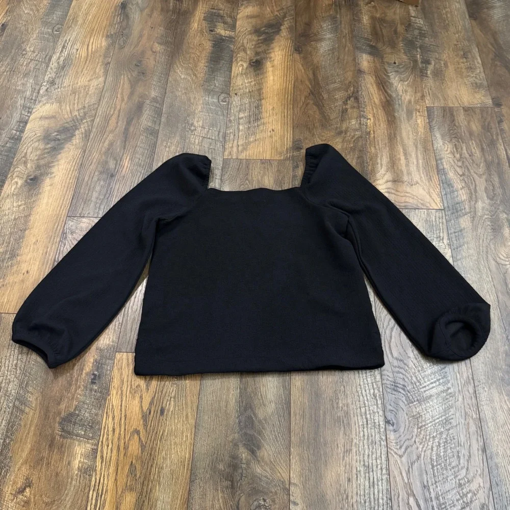 Madewell Black Square Neck Puff Sleeve Top XXS Cottagecore Peasant Dark Academia